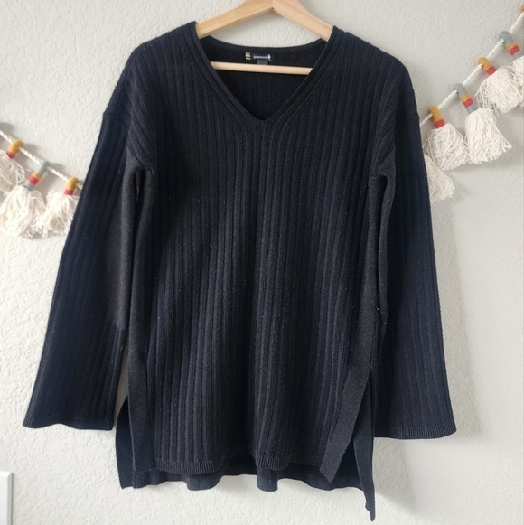 Smartwool Merino Wool Black Ribbed Knit V-neck Pullover Sweater Winter Outdoor S - Picture 1 of 12